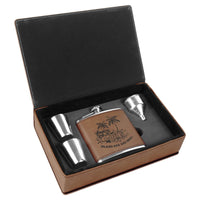 Thumbnail for 6 oz. Laserable Leatherette Flask Gift Set with Shot Glasses and Cork Flask Options
