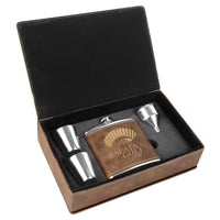 Thumbnail for 6 oz. Laserable Leatherette Flask Gift Set with Shot Glasses and Cork Flask Options