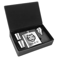 Thumbnail for 6 oz. Stainless Steel Flask Set in Black/Silver Laserable Leatherette Box