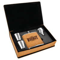 Thumbnail for 6 oz. Laserable Leatherette Flask Gift Set with Shot Glasses and Cork Flask Options