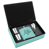 Thumbnail for 6 oz. Laserable Leatherette Flask Gift Set with Shot Glasses and Cork Flask Options