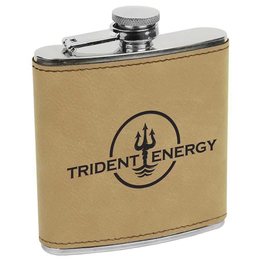 6 oz. Black/Silver Laserable Leatherette Stainless Steel Flask