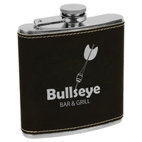 Thumbnail for 6 oz. Black/Silver Laserable Leatherette Stainless Steel Flask