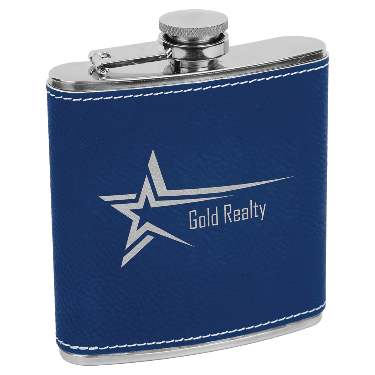 6 oz. Black/Silver Laserable Leatherette Stainless Steel Flask