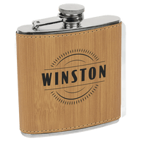 Thumbnail for 6 oz. Black/Silver Laserable Leatherette Stainless Steel Flask