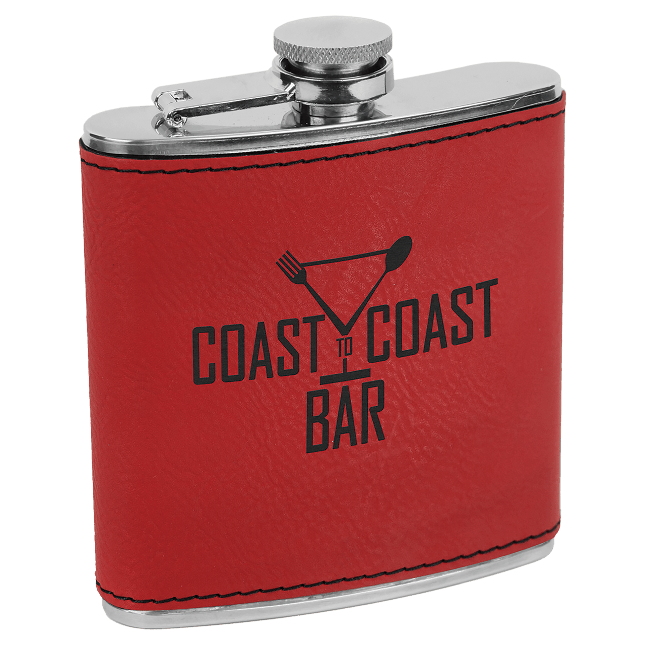 6 oz. Black/Silver Laserable Leatherette Stainless Steel Flask