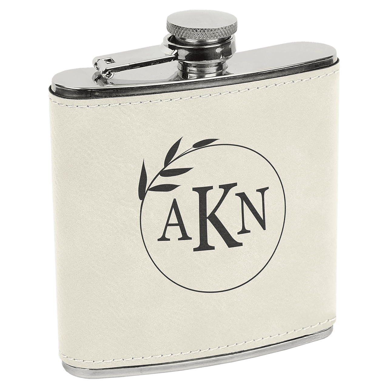 6 oz. Black/Silver Laserable Leatherette Stainless Steel Flask