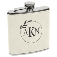 Thumbnail for 6 oz. Black/Silver Laserable Leatherette Stainless Steel Flask