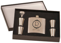 Thumbnail for 6 oz. Stainless Steel Flask Set in Black Presentation Box