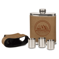 Thumbnail for 6 oz. Laserable Leatherette Flask Gift Set with Shot Glasses and Cork Flask Options