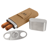 Thumbnail for Light Brown Laserable Leatherette Cigar Case with Cutter