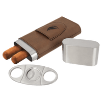 Thumbnail for Dark Brown Laserable Leatherette Cigar Case with Cutter