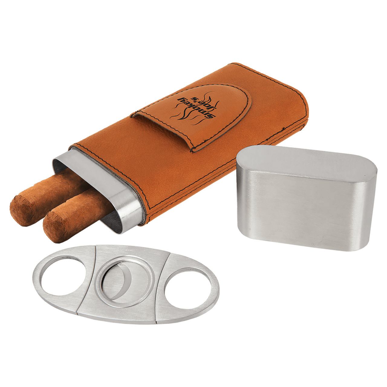 Bamboo Laserable Leatherette Cigar Case with Cutter