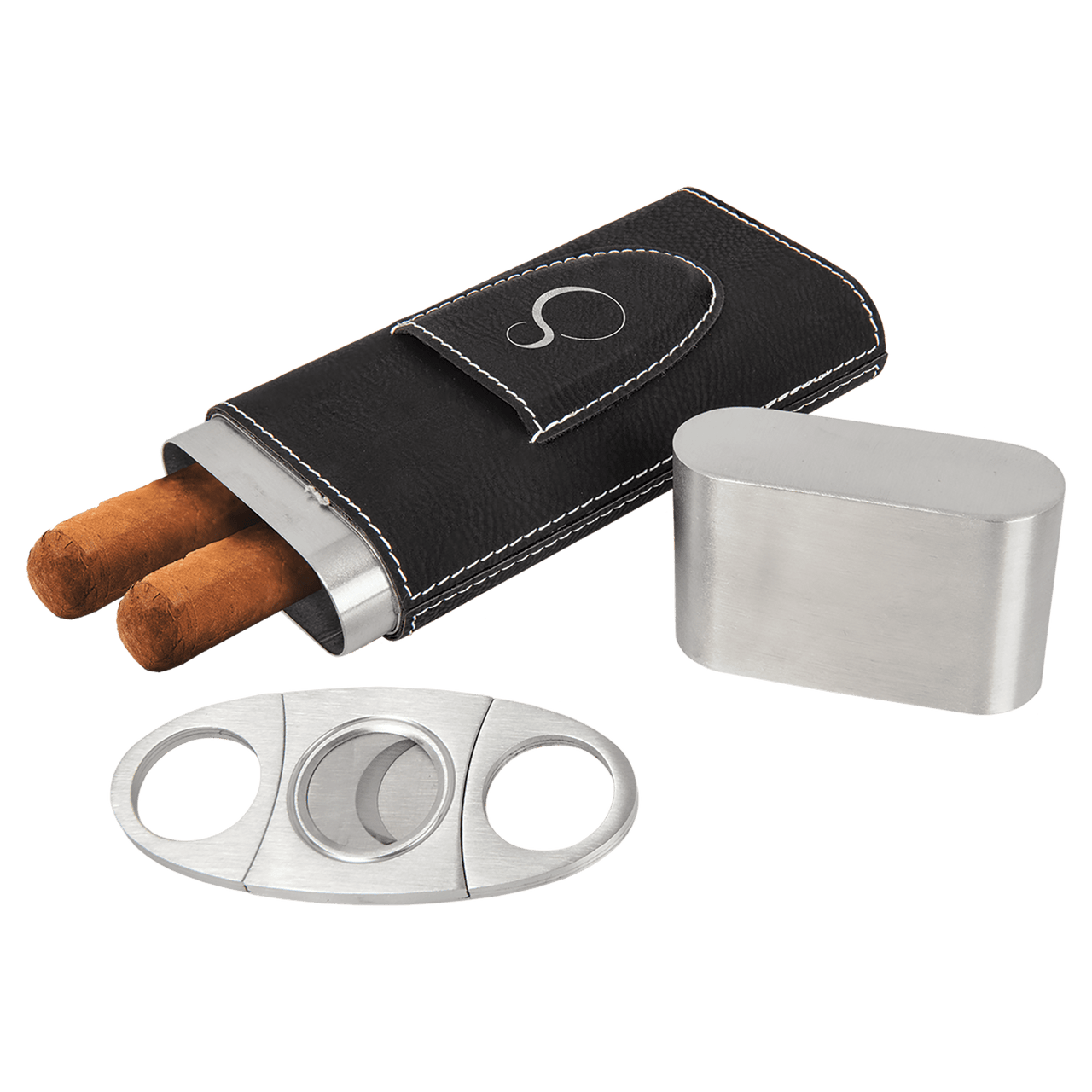 Bamboo Laserable Leatherette Cigar Case with Cutter