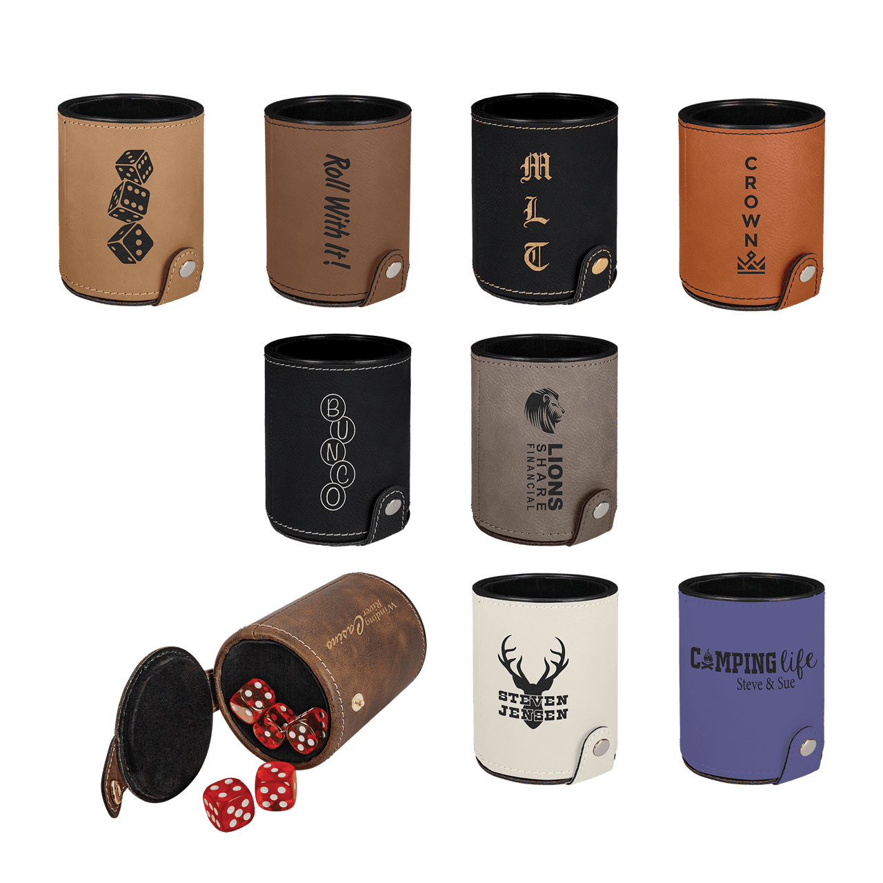 Dark Brown Laserable Leatherette Dice Cup with 5 Dice
