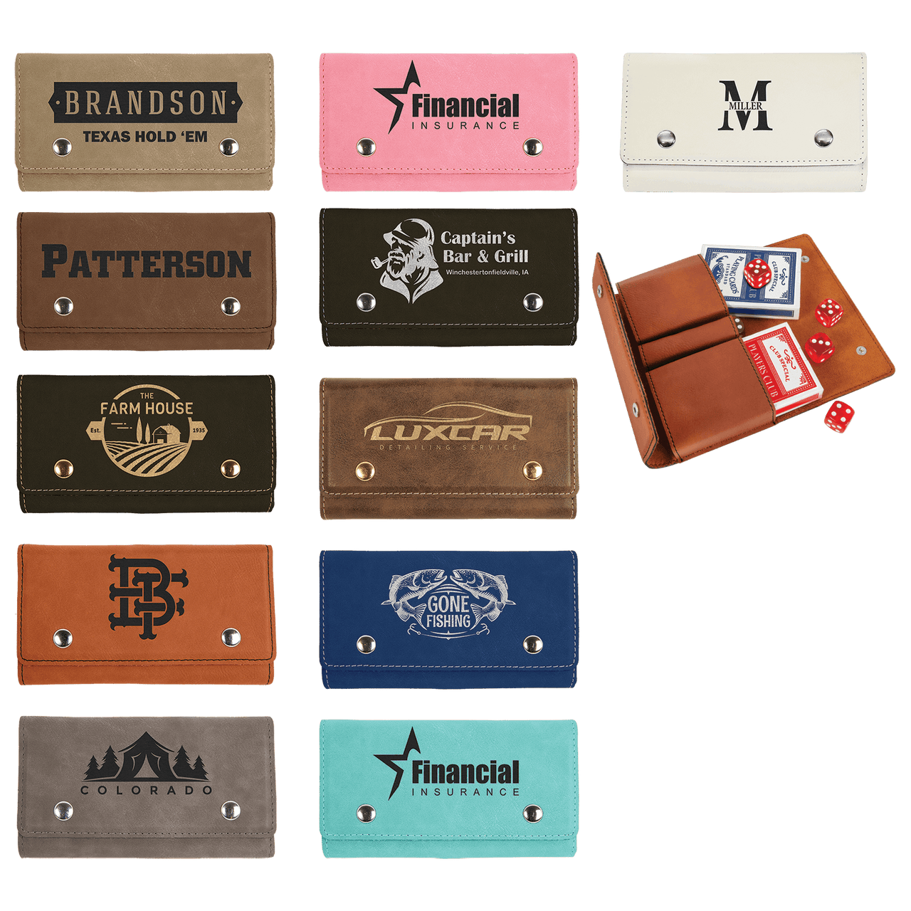 Dark Brown Laserable Leatherette Card & Dice Set