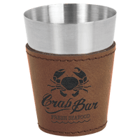 Thumbnail for 2 oz. Dark Brown Laserable Leatherette & Stainless Steel Shot Glass