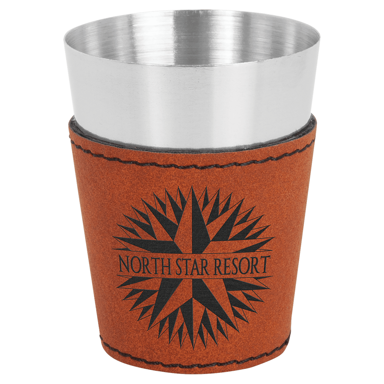 2 oz. Light Brown Laserable Leatherette & Stainless Steel Shot Glass