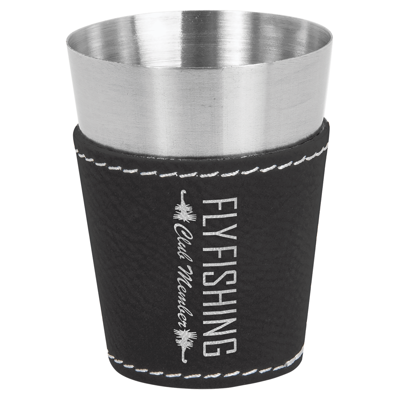 2 oz. Light Brown Laserable Leatherette & Stainless Steel Shot Glass