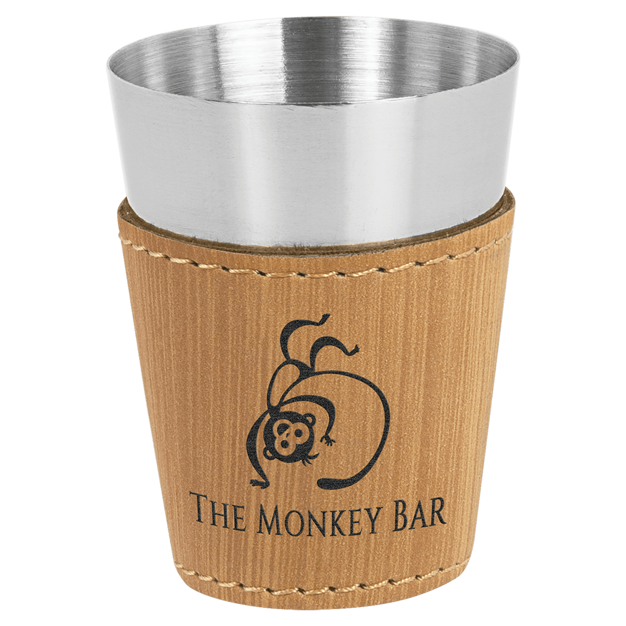 2 oz. Light Brown Laserable Leatherette & Stainless Steel Shot Glass