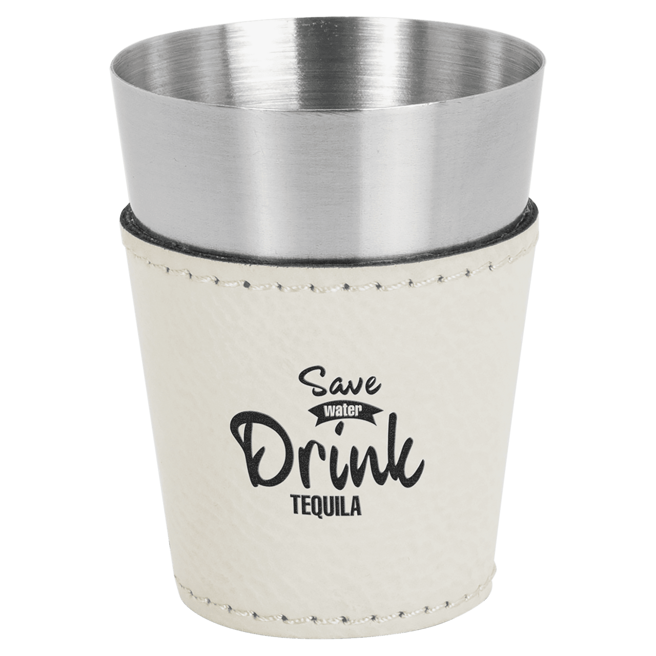 2 oz. Light Brown Laserable Leatherette & Stainless Steel Shot Glass