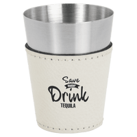 Thumbnail for 2 oz. Light Brown Laserable Leatherette & Stainless Steel Shot Glass