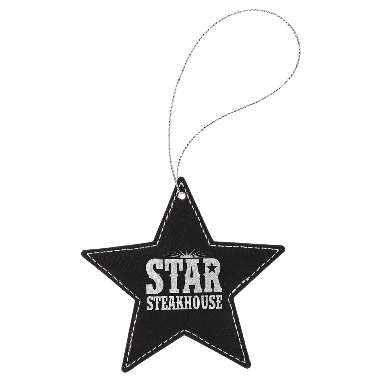 Blue/Silver Laserable Leatherette Star Ornament with Silver String