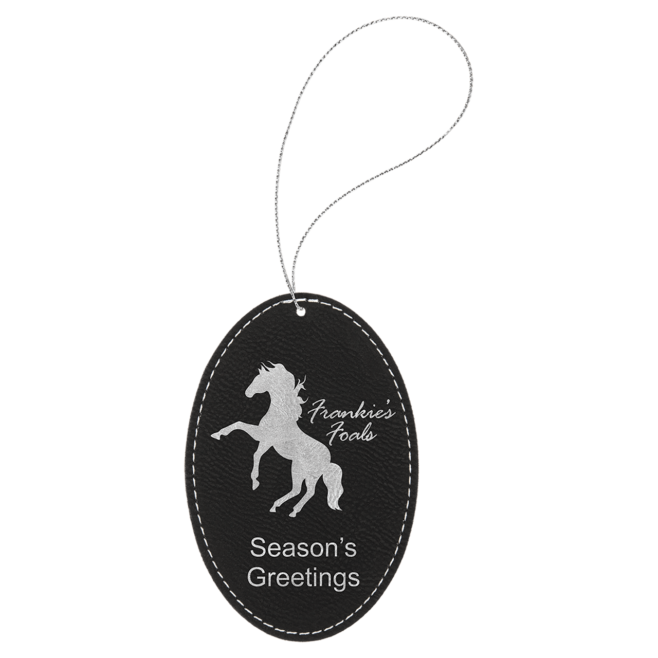 Blue/Silver Laserable Leatherette Oval Ornament with Silver String