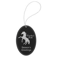 Thumbnail for Blue/Silver Laserable Leatherette Oval Ornament with Silver String