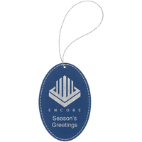 Thumbnail for Blue/Silver Laserable Leatherette Oval Ornament with Silver String