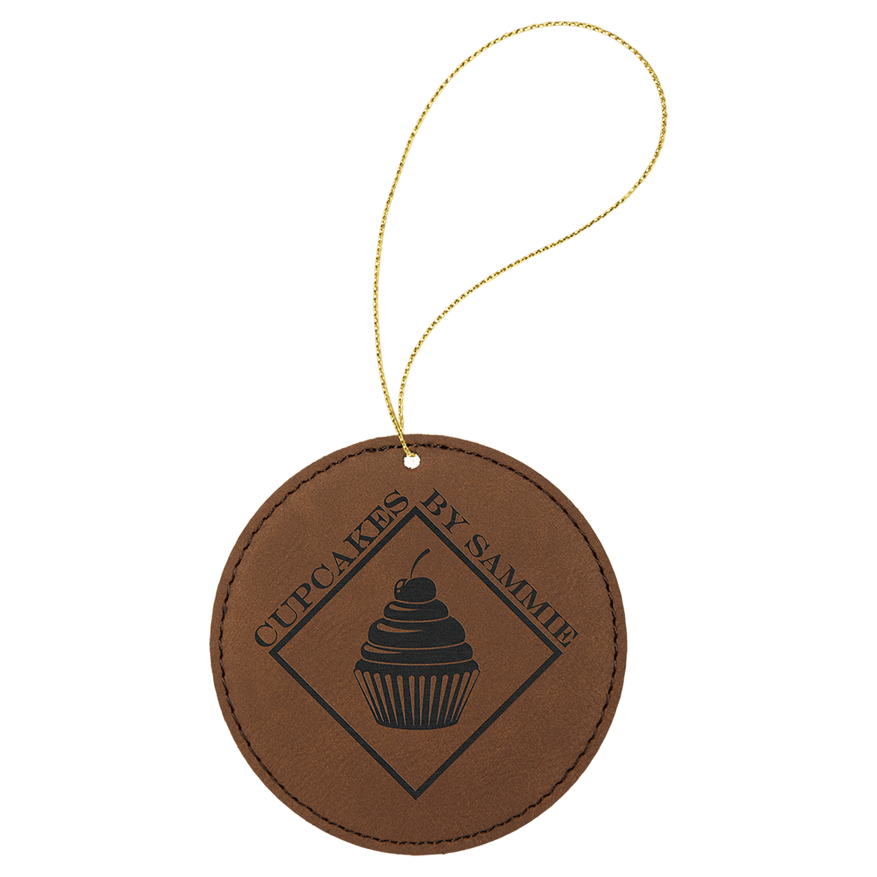 Rawhide Laserable Leatherette Round Ornament with Gold String