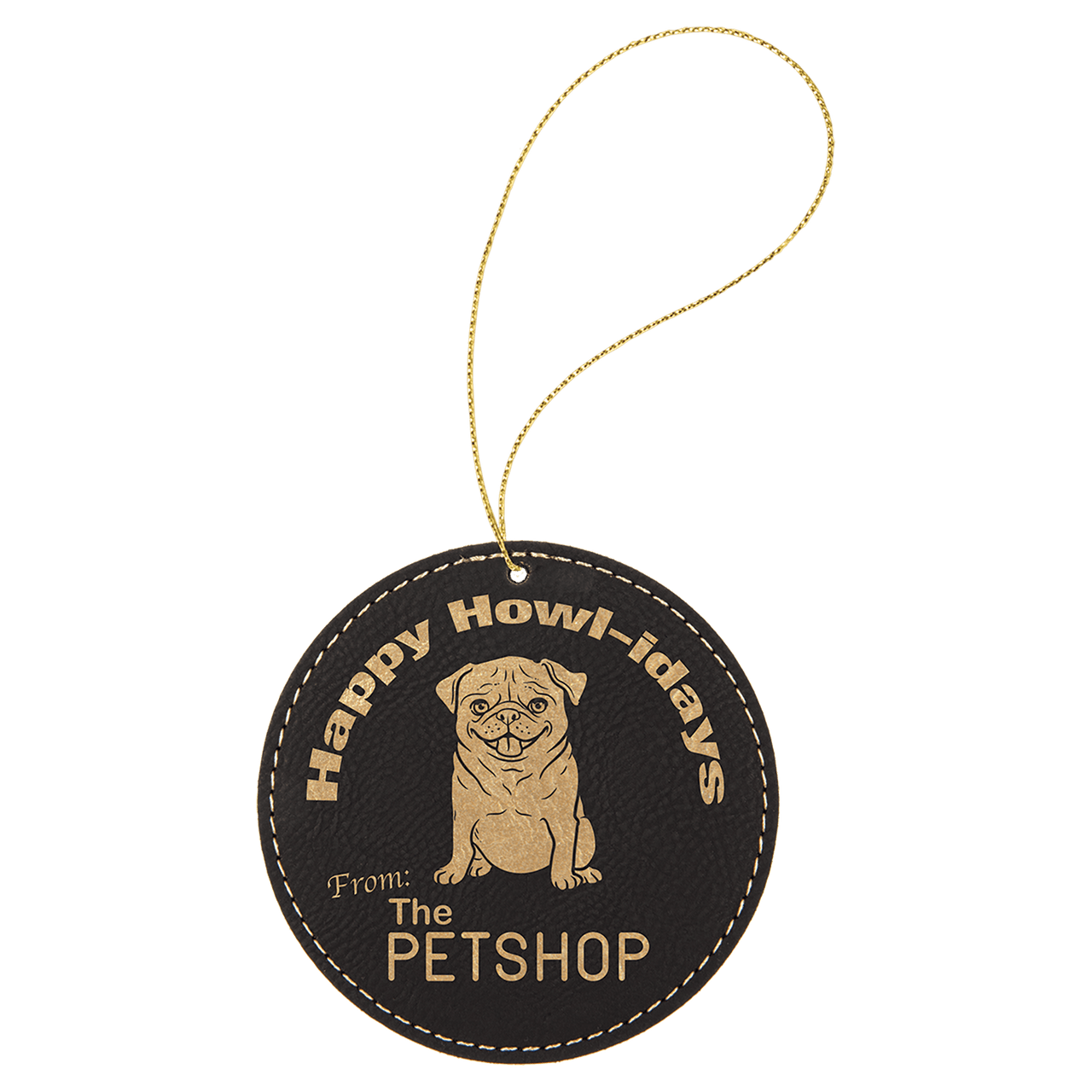 Rawhide Laserable Leatherette Round Ornament with Gold String