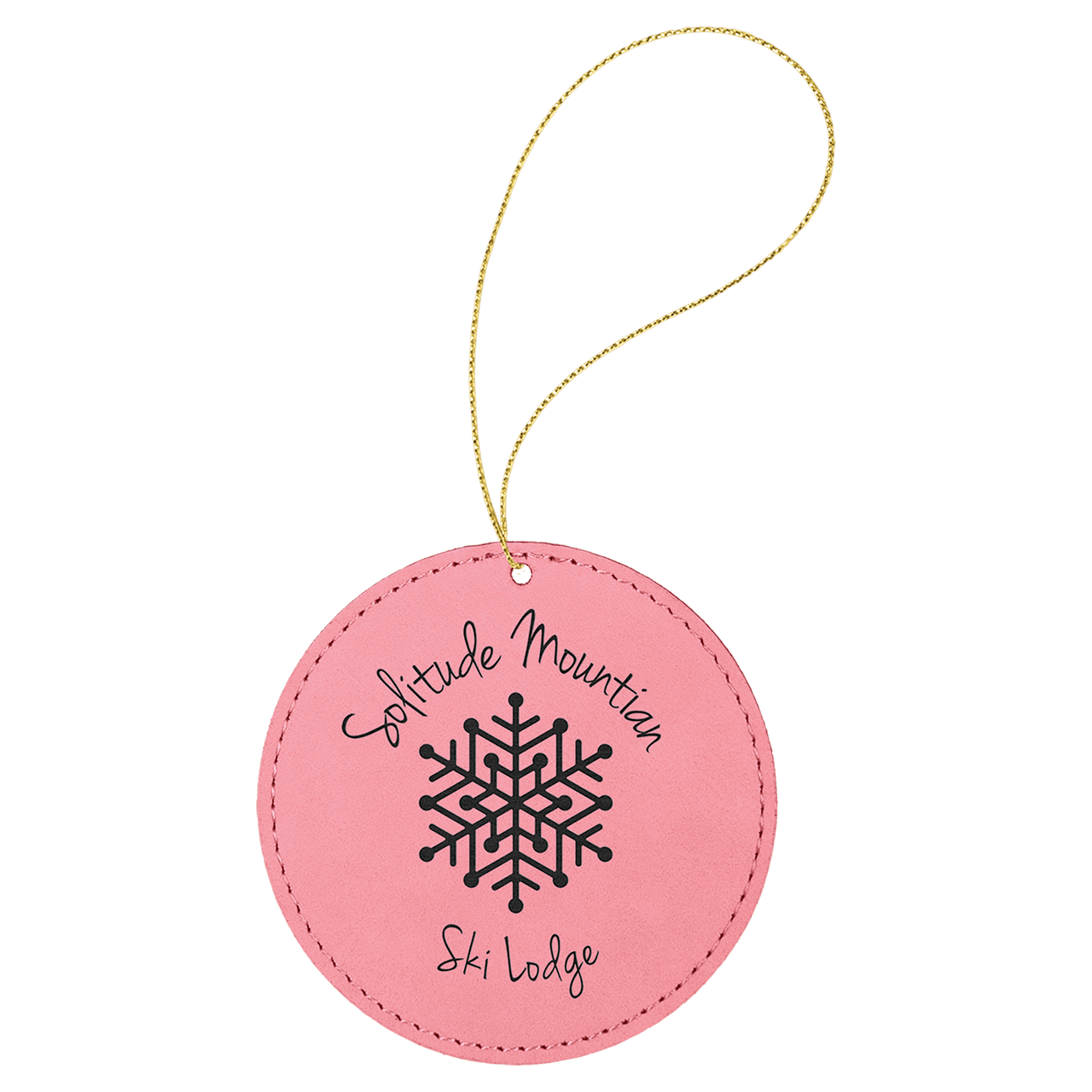 Rawhide Laserable Leatherette Round Ornament with Gold String