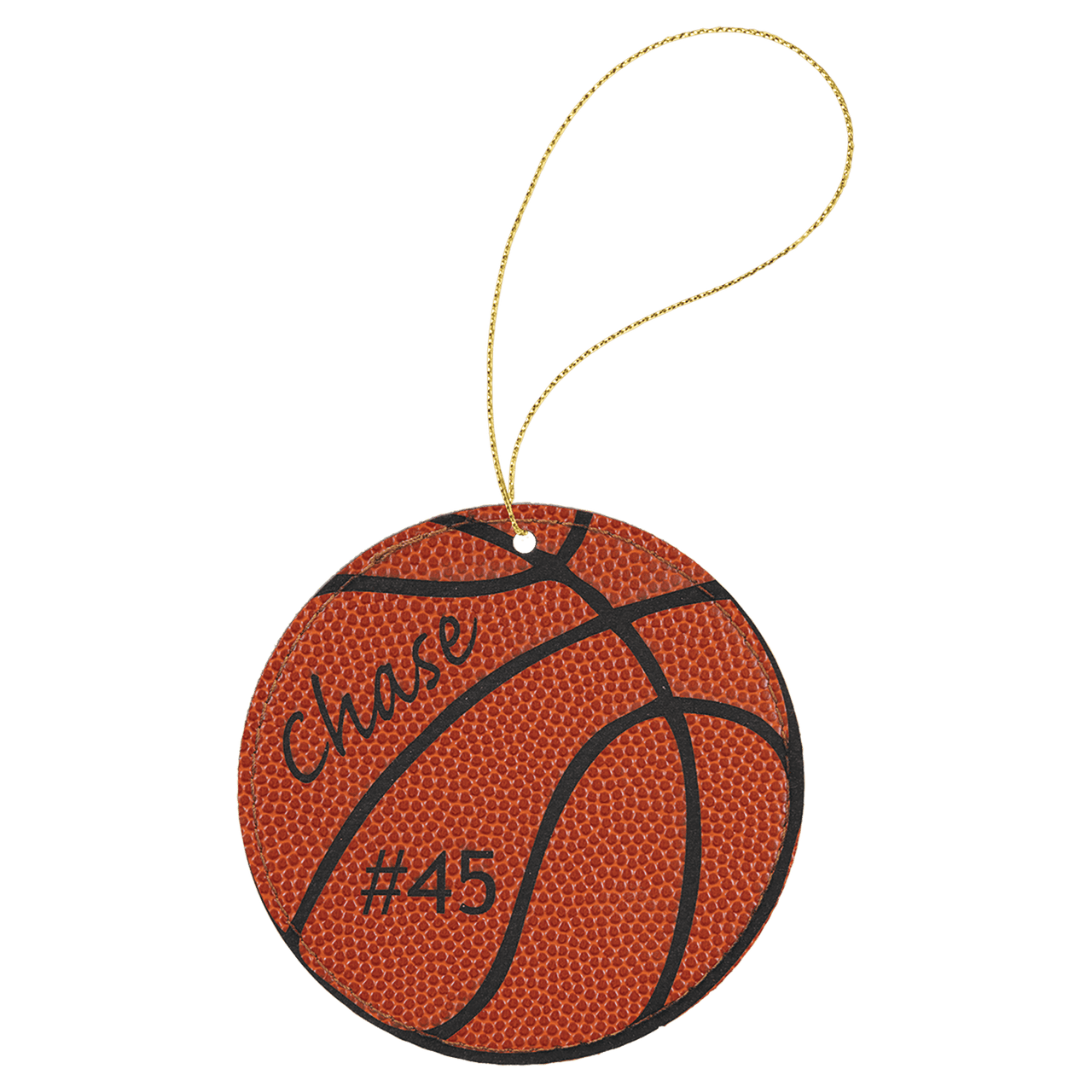 Basketball Laserable Leatherette Round Ornament with Gold String
