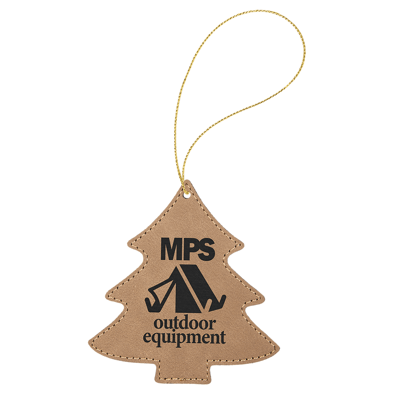 Gray Laserable Leatherette Tree Ornament with Gold String