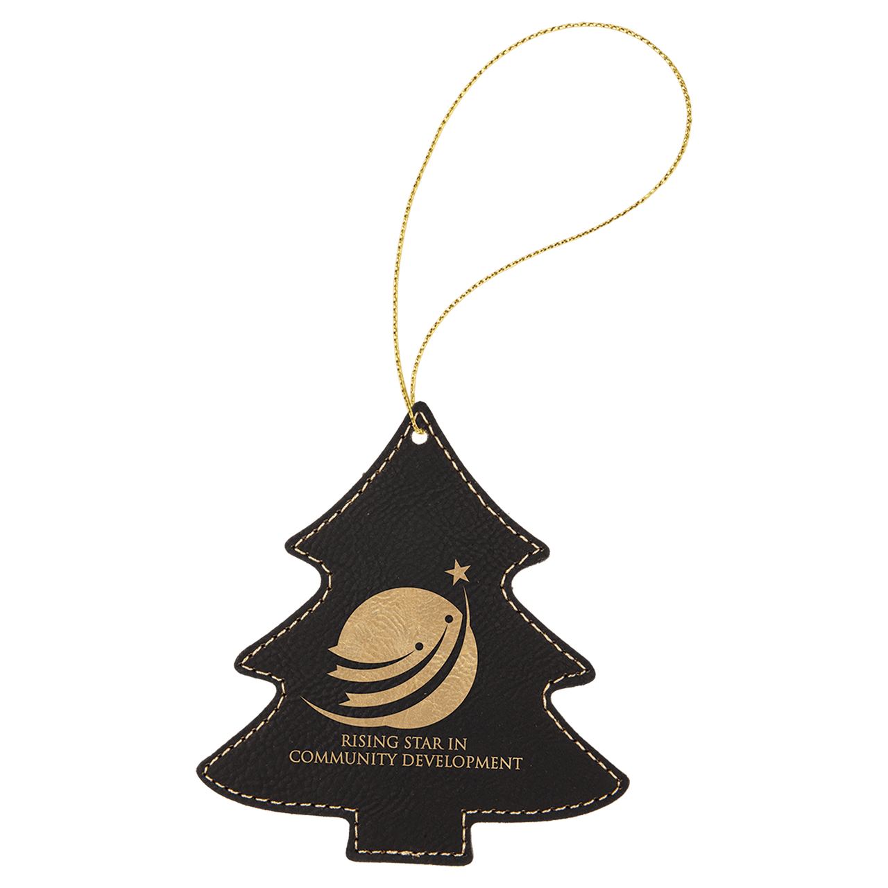 Gray Laserable Leatherette Tree Ornament with Gold String