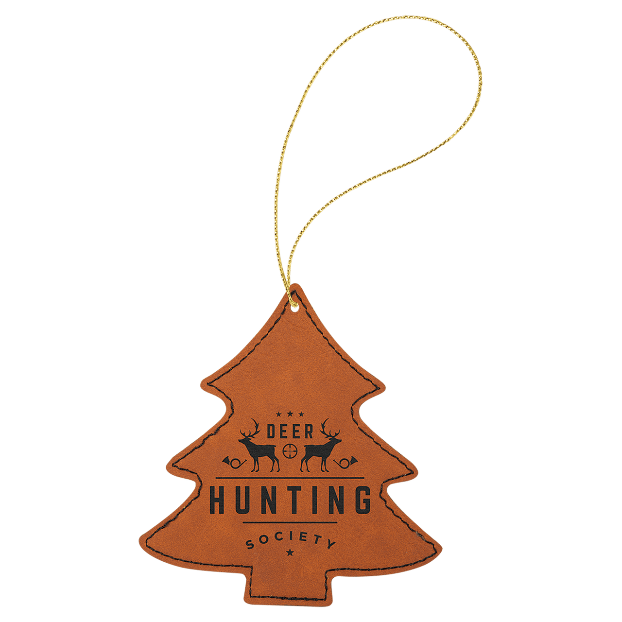 Gray Laserable Leatherette Tree Ornament with Gold String