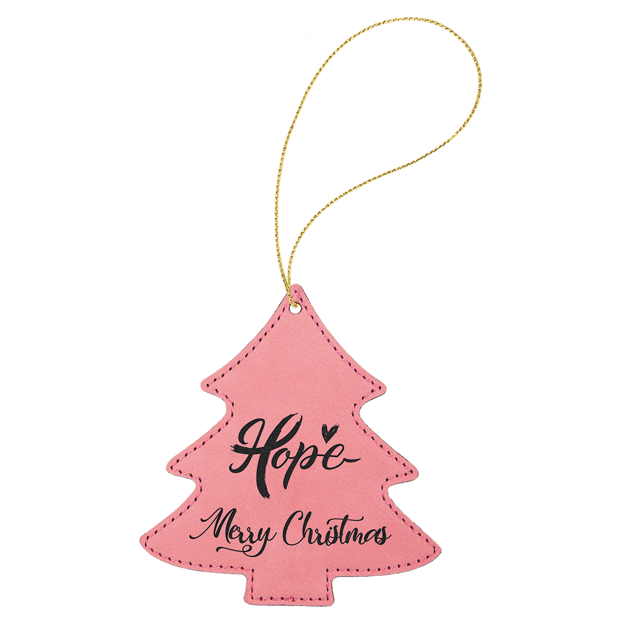 Gray Laserable Leatherette Tree Ornament with Gold String