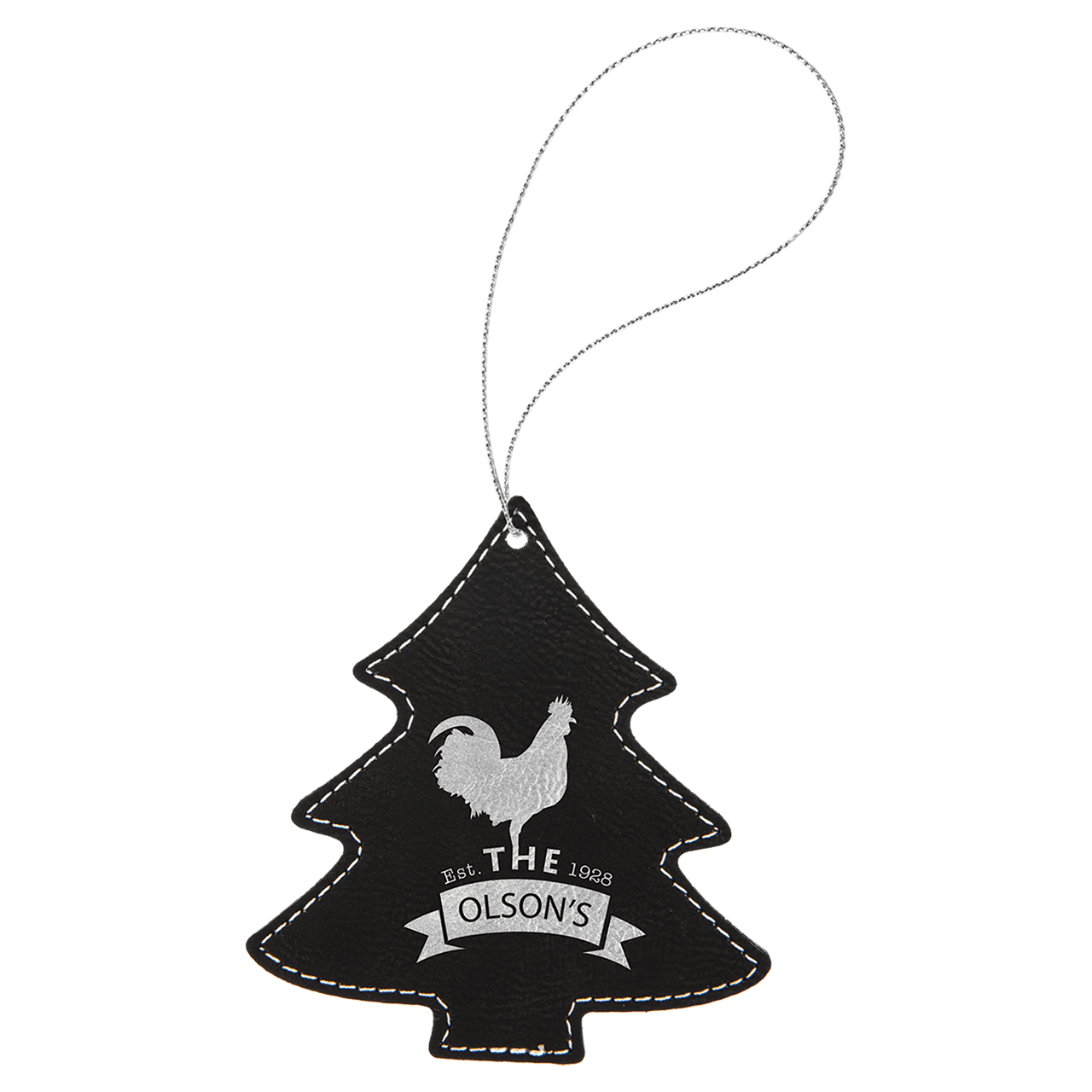 Gray Laserable Leatherette Tree Ornament with Gold String