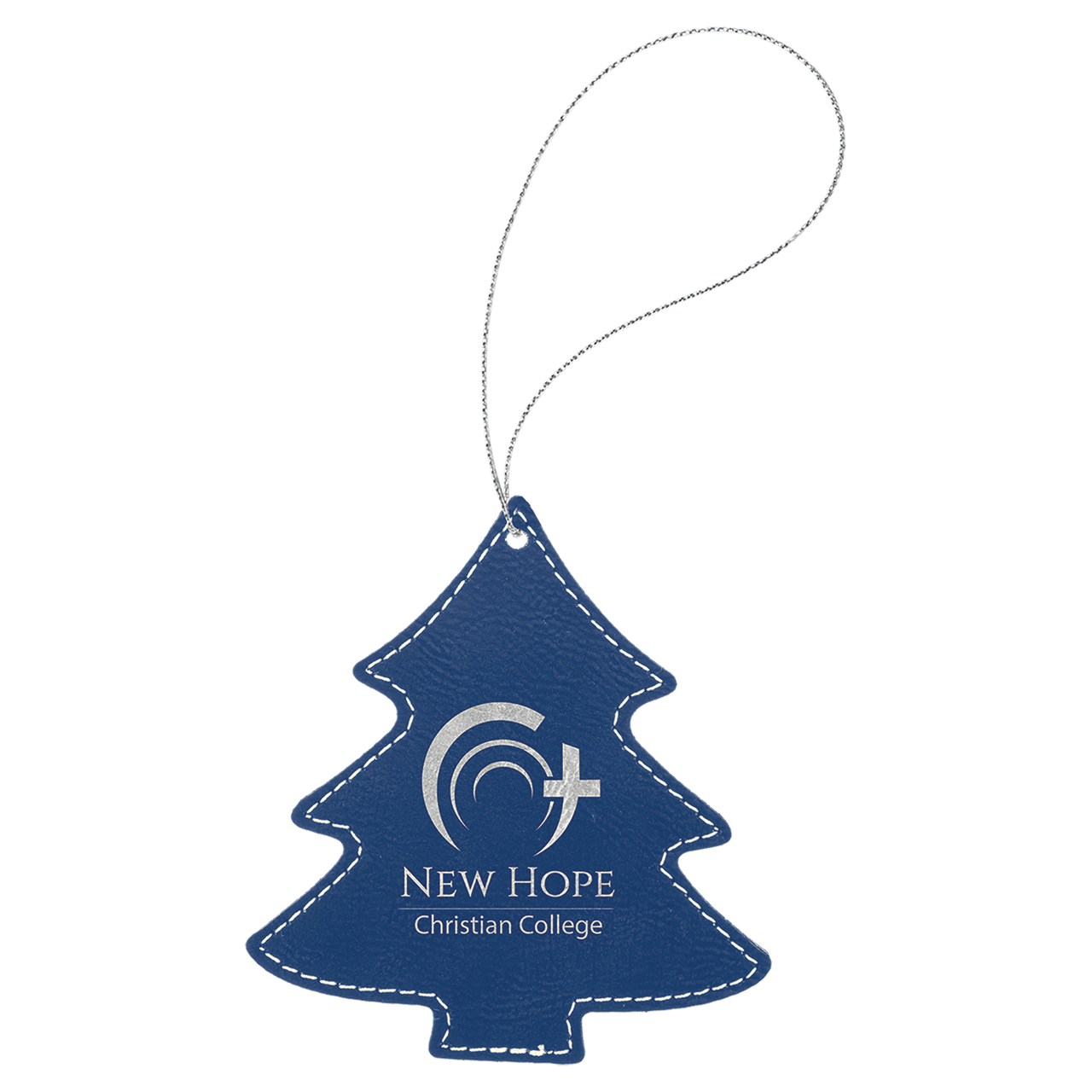 Gray Laserable Leatherette Tree Ornament with Gold String