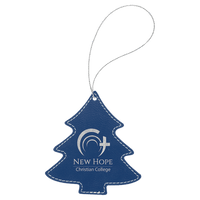 Thumbnail for Gray Laserable Leatherette Tree Ornament with Gold String