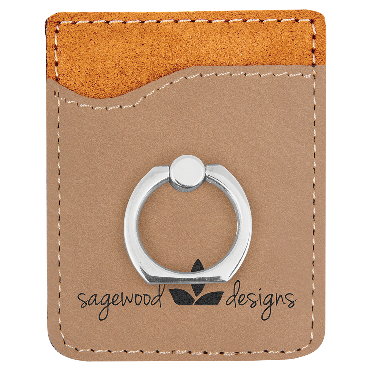 Light Brown Laserable Leatherette Phone Wallet with Silver Ring