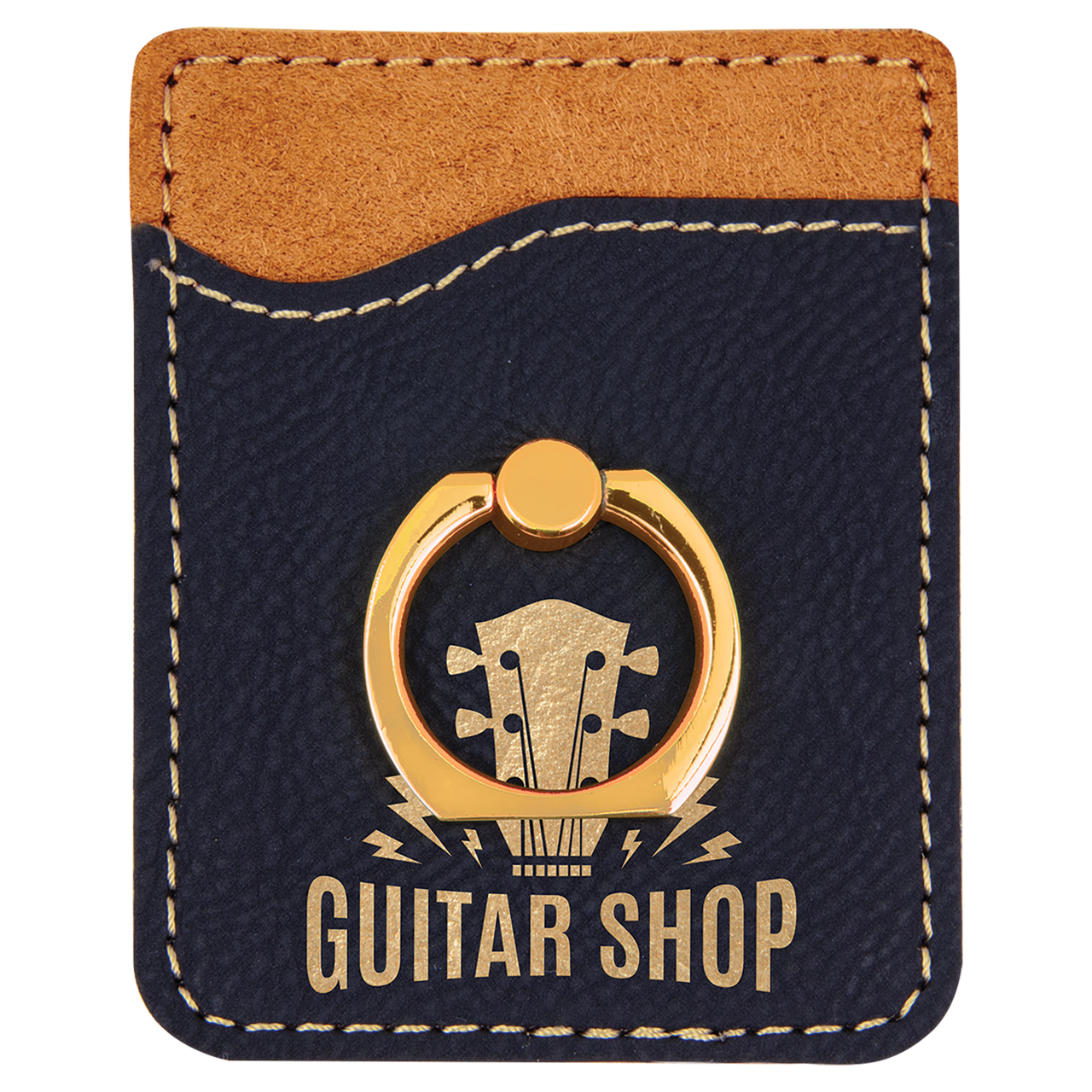 Dark Brown Laserable Leatherette Phone Wallet with Silver Ring