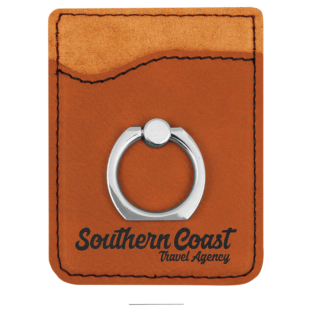 Dark Brown Laserable Leatherette Phone Wallet with Silver Ring