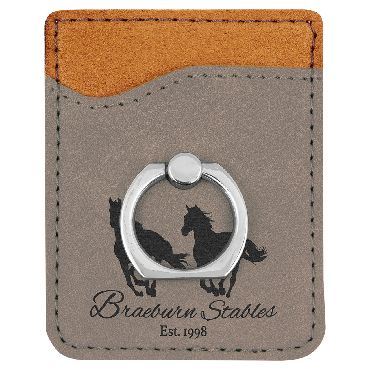 Dark Brown Laserable Leatherette Phone Wallet with Silver Ring