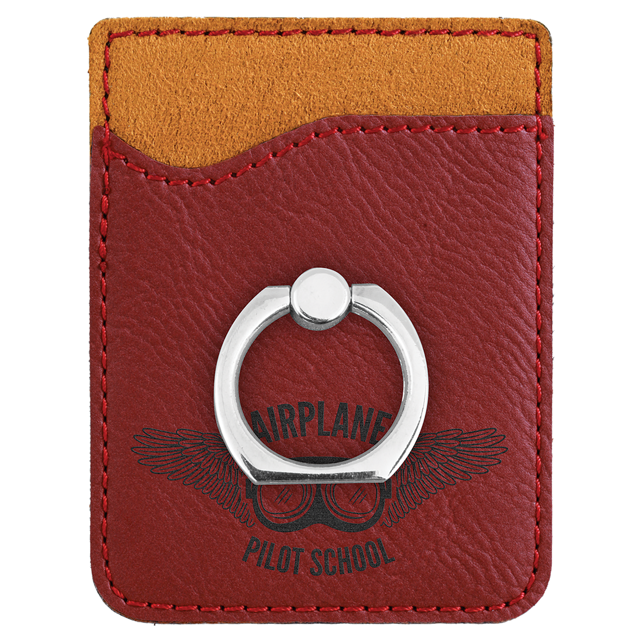 Dark Brown Laserable Leatherette Phone Wallet with Silver Ring