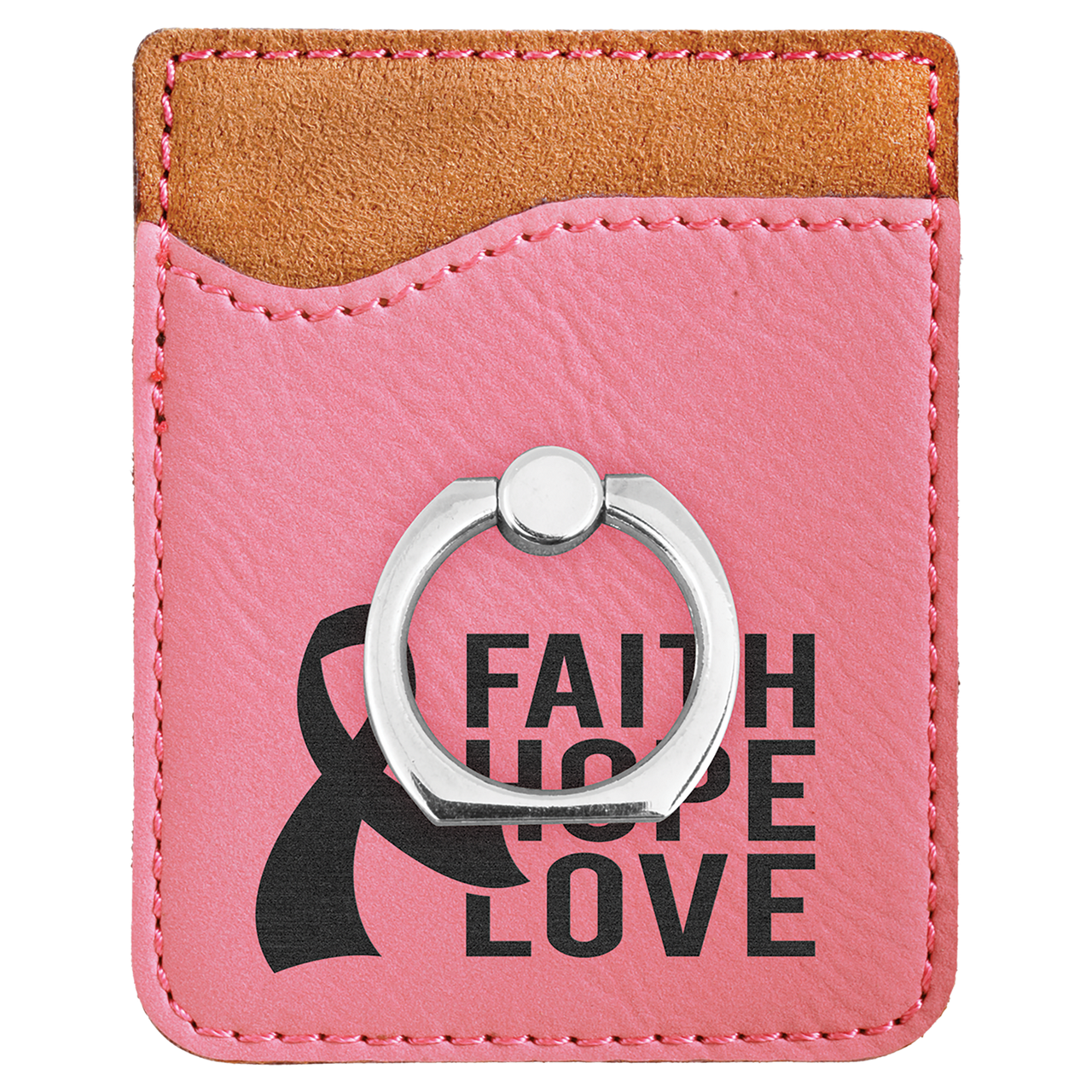 Dark Brown Laserable Leatherette Phone Wallet with Silver Ring
