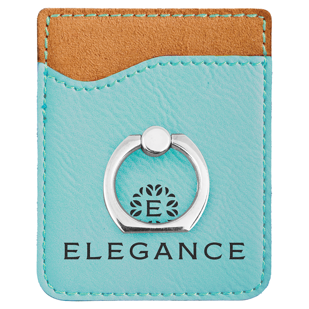 Dark Brown Laserable Leatherette Phone Wallet with Silver Ring