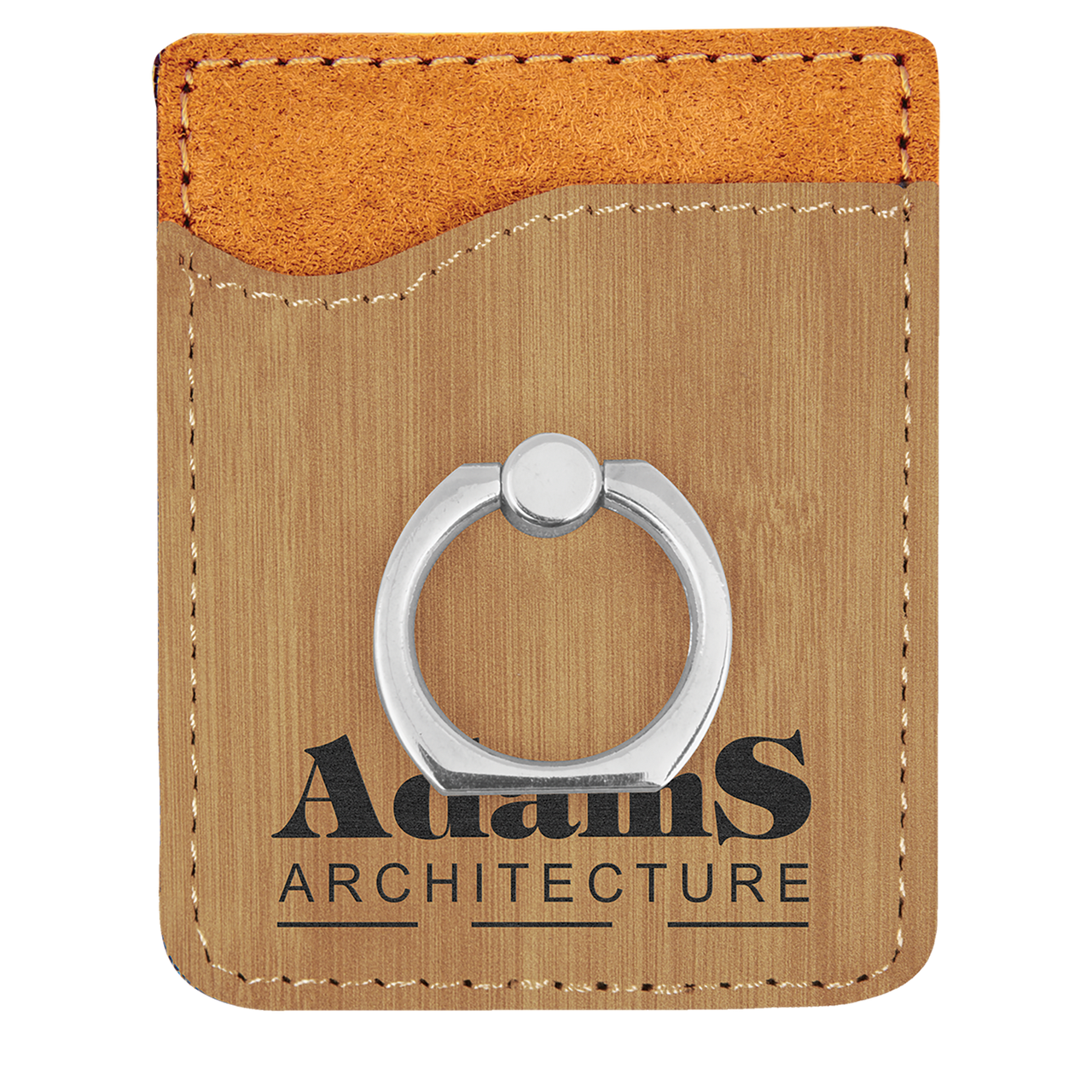Dark Brown Laserable Leatherette Phone Wallet with Silver Ring