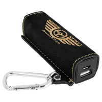 Thumbnail for Black/Gold Laserable Leatherette 2200 mAh Power Bank with USB Cord